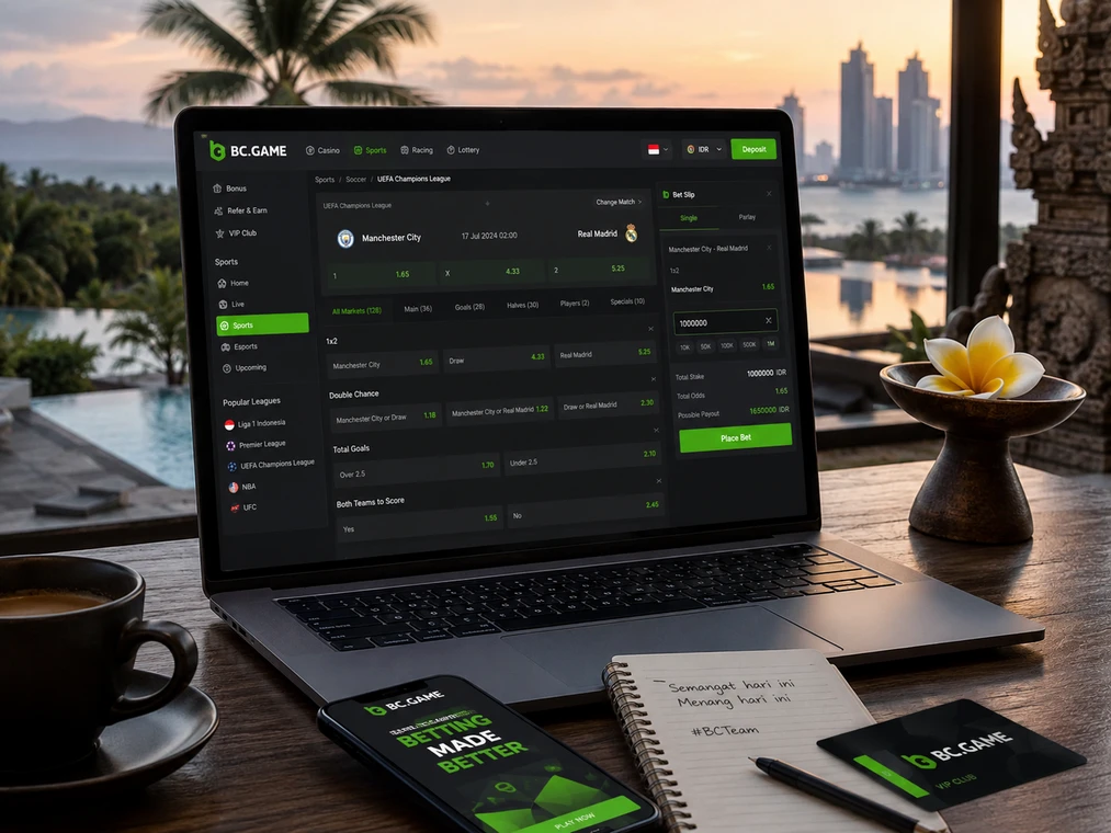 Sports bet being placed on the BC Game Indonesia website on a laptop