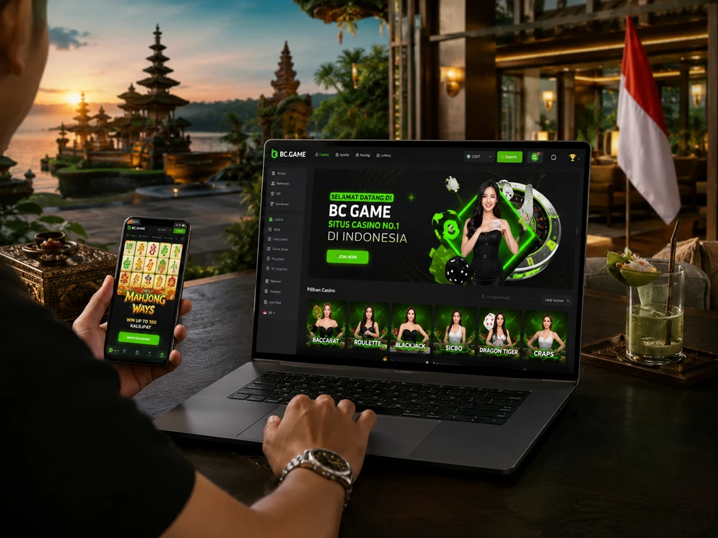 Casino game being played on the BC Game Indonesia website in an Indonesian-inspired setting